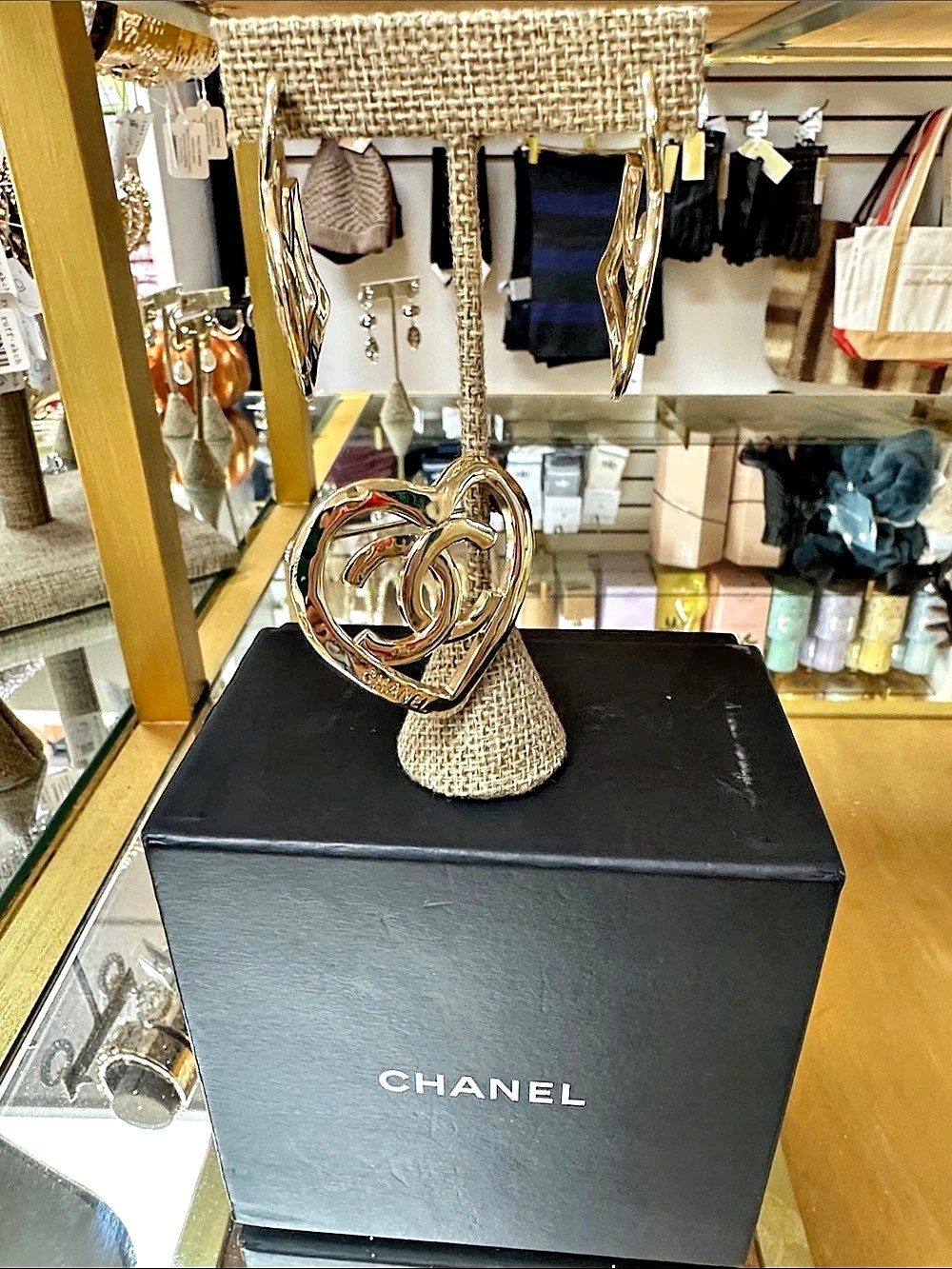 Chanel Gold Heart CC Logo Hoop Earrings
